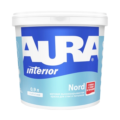 Краска высокоукрывистая для стен и потолков Aura Interior Nord супербелая (0.9 л)