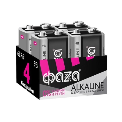 Элемент питания алкалиновый "крона" 6LR61 9В Alkaline Pack-4 (уп.4шт) ФАZА 5030602