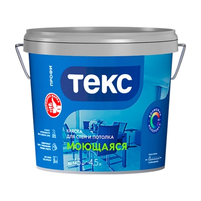 Краска моющаяся для стен и потолков ТЕКС Профи супербелая 4.5 л/6.9 кг