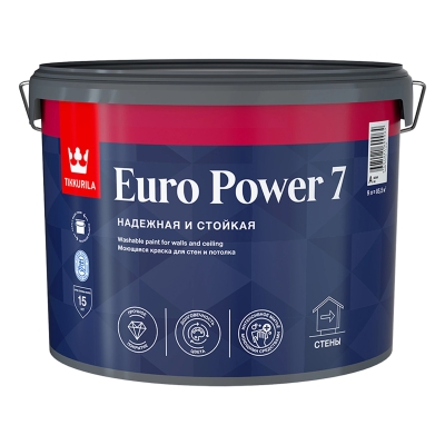 Краска моющаяся интерьерная Tikkurila Euro Power 7 белая база А (9 л)