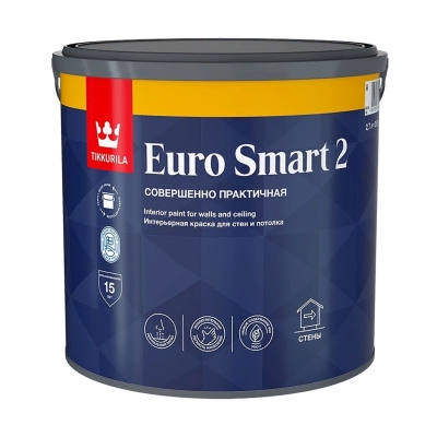 Краска влагостойкая интерьерная Tikkurila Euro Smart 2 белая база VVA (2.7 л)