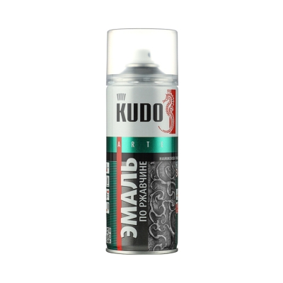 Эмаль молотковая по ржавчине KUDO KU-3013 серебристо-черная (520 мл)