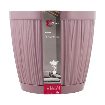 Горшок для цветов InGreen Barcelona 270 мм (9.6 л) морозная слива, с поддоном