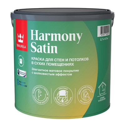 Краска акрилатная для стен Tikkurila Harmony Satin белая (2.7 л)