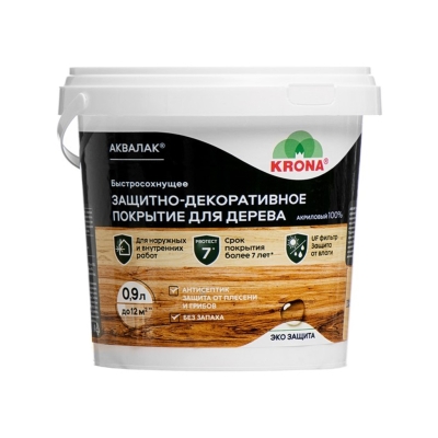 Лак акриловый защитно-декоративный Krona Аквалак сосновый лес (0.9 л)