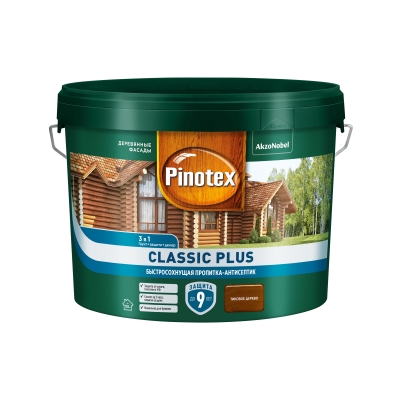 Пропитка-антисептик Pinotex Classic Plus 3 в 1 тиковое дерево (9 л)