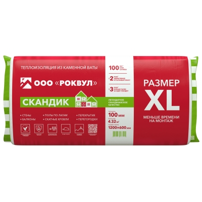 Утеплитель РОКВУЛ Лайт Баттс Скандик XL 100х600х1200 мм (4.32 м²) УЦЕНКА*