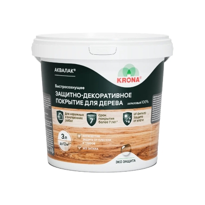 Лак акриловый защитно-декоративный Krona Аквалак белый (3 л)