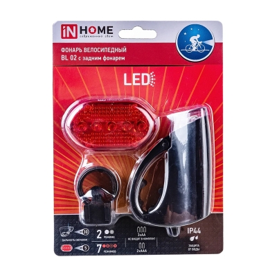 Фонарь велосипедный LED IN HOME BL 02 5LED черный с задним фонарем и кроншт.