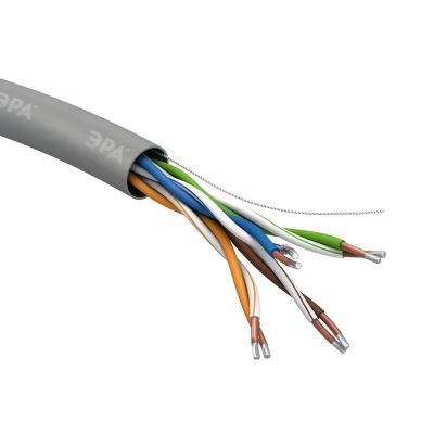 Кабель витая пара U/UTP кат.5E 4х2х24AWG solid CCA PVC Simple сер. (м) Эра Б0044434