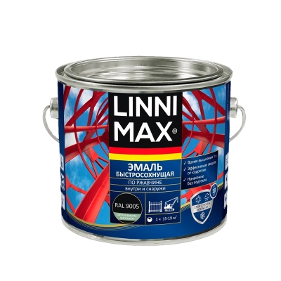 Грунт-эмаль по ржавчине быстросохнущая LINNIMAX черная RAL 9005 (1.6 л)
