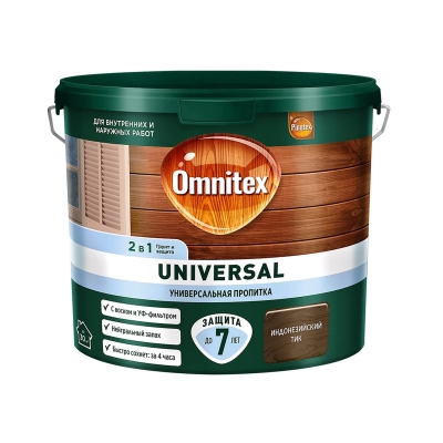 Пропитка для древесины декоративно-защитная Omnitex Universal 2-в-1 индонезийский тик (9 л)