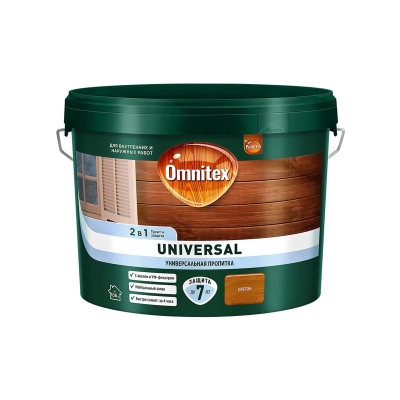 Пропитка для древесины декоративно-защитная Omnitex Universal 2-в-1 орегон (9 л)