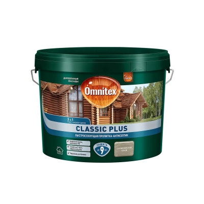 Пропитка-антисептик Omnitex Classic Plus 3 в 1 скандинавский серый (9 л)
