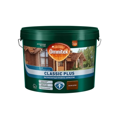 Пропитка-антисептик Omnitex Classic Plus 3 в 1 тиковое дерево (9 л)