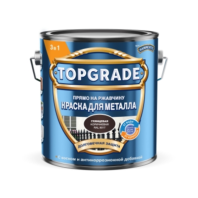 Краска по ржавчине 3в1 Topgrade гладкая коричневая RAL 8017 (2 л)