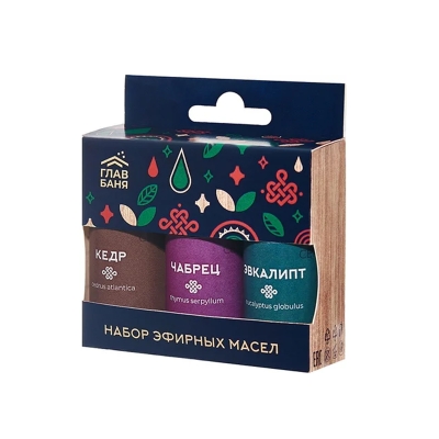 Набор масел эфирных (кедр, эвкалипт, чабрец) ГлавБаня (3х15 мл)