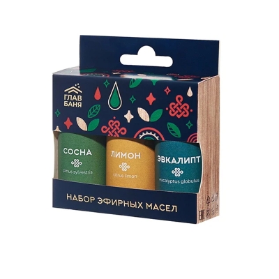 Набор масел эфирных (лимон, сосна, эвкалипт) ГлавБаня (3х15 мл)