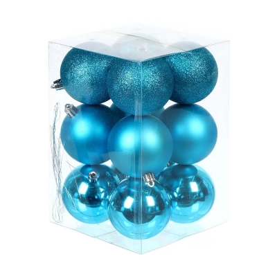 Набор елочных шаров d-6 см, 12 шт, голубой (матов., глянц., блестящ.) SYQA-0123165