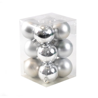 Набор елочных шаров d-6 см, 12 шт, серебро (матов., глянц.) SYQA-0123158