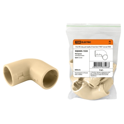Угол 90 соединительный для трубы 25 мм (5 шт) TDM Еlectric "ЭКО" SQ0405-1533 (сосна)