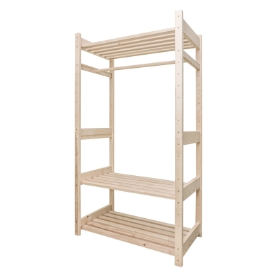 Стеллаж деревянный 3 полки, 1 вешалка №15