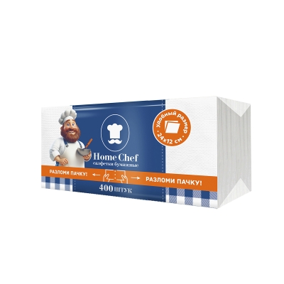 Салфетки бумажные 1-но слойные 240х120 мм белые HomeChef (400 шт)