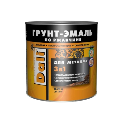 Грунт-эмаль по ржавчине 3в1 Dali черная молотковая глянцевая (0.75 л)