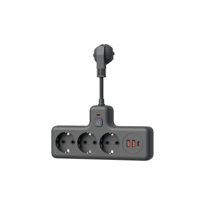 Удлинитель Космос черный (3х0.1 м, ПВС 3х1, с/з, 2USB+1USBC)