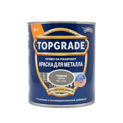 Краска по ржавчине 3в1 Topgrade гладкая серая RAL 7042 (0.75 л)