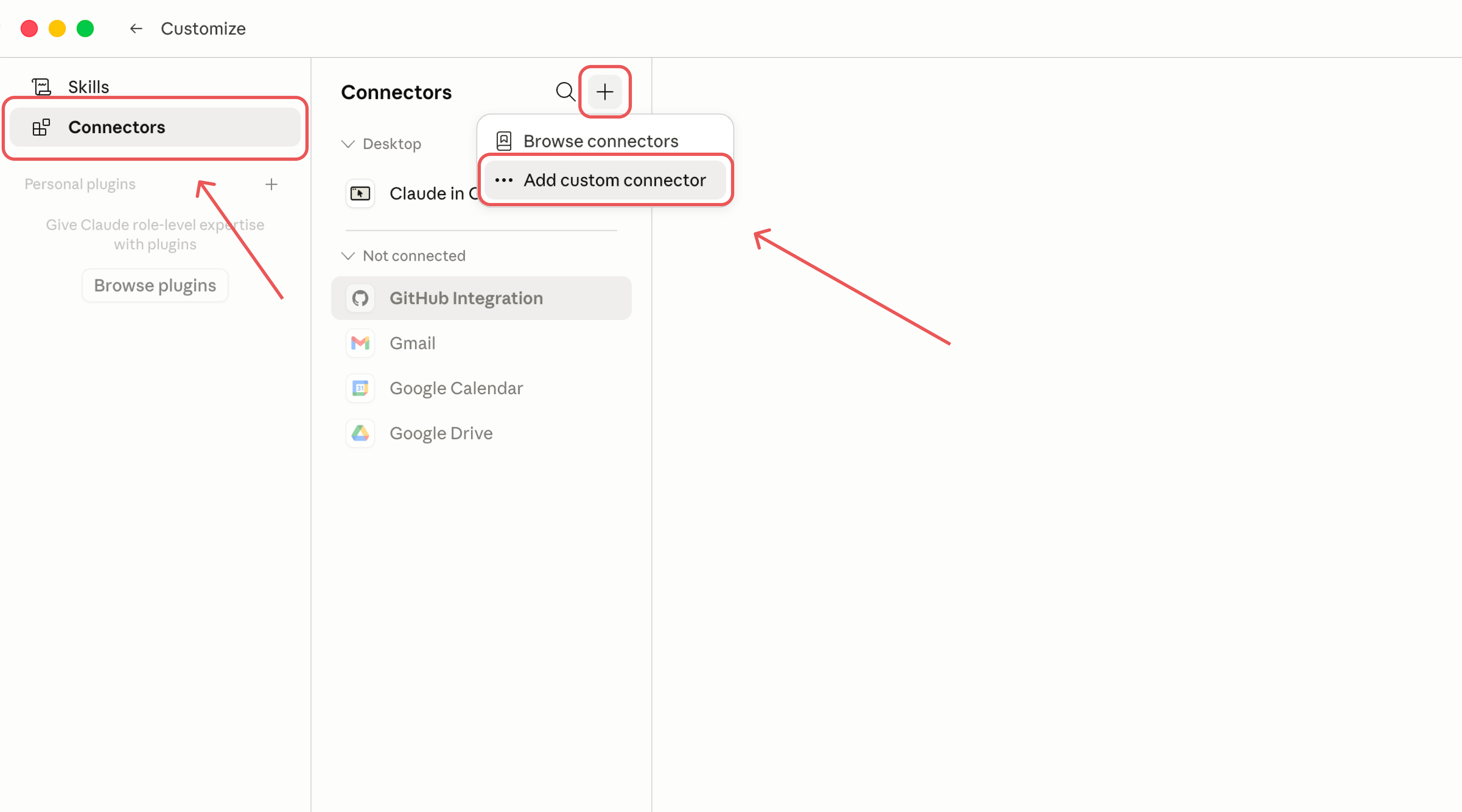 Add custom connector in the Connectors section in Claude