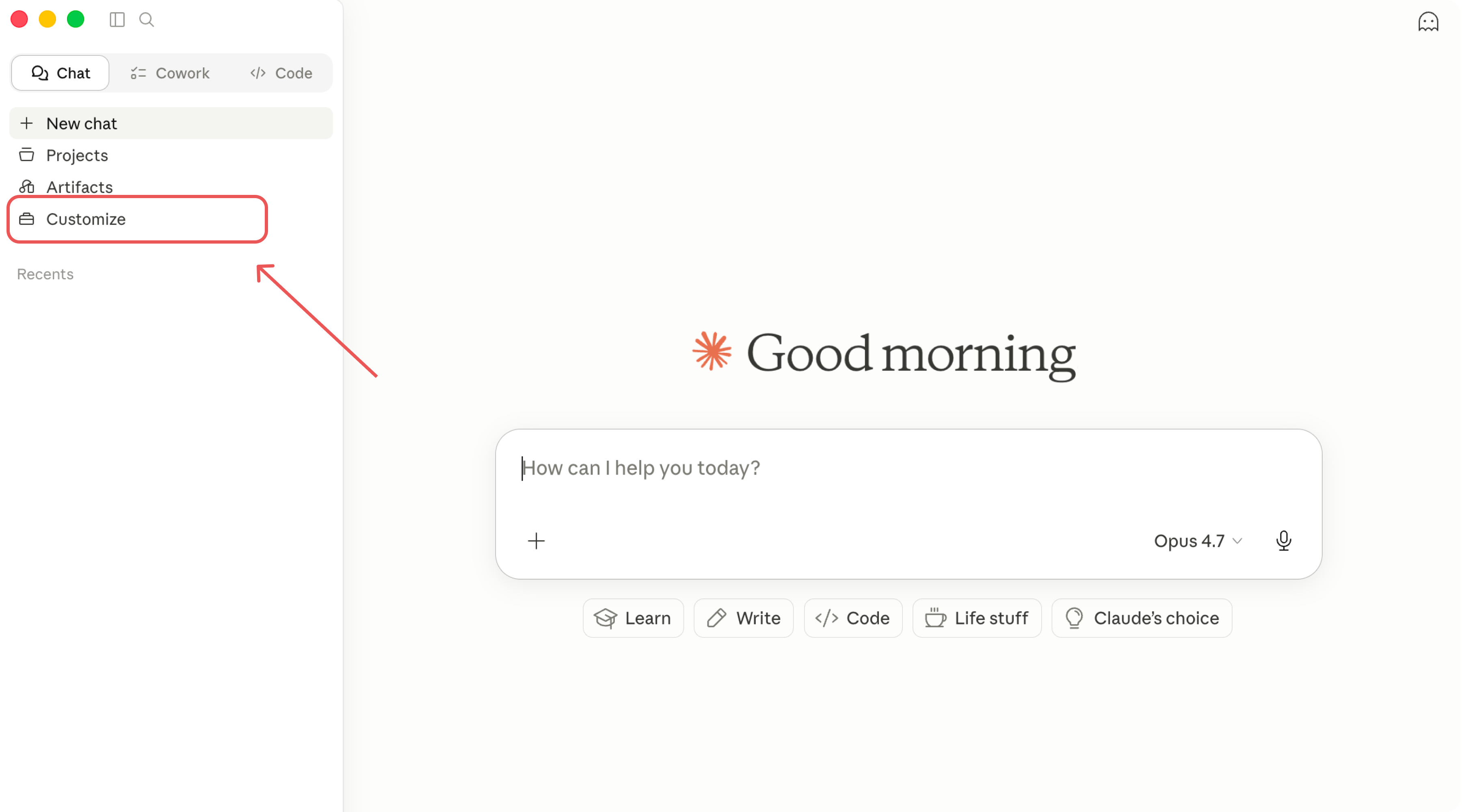 The Customize tab in Claude