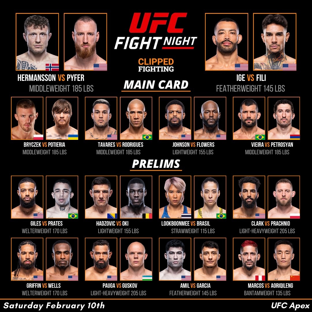 Полный кард и расписание боев UFC Vegas 86