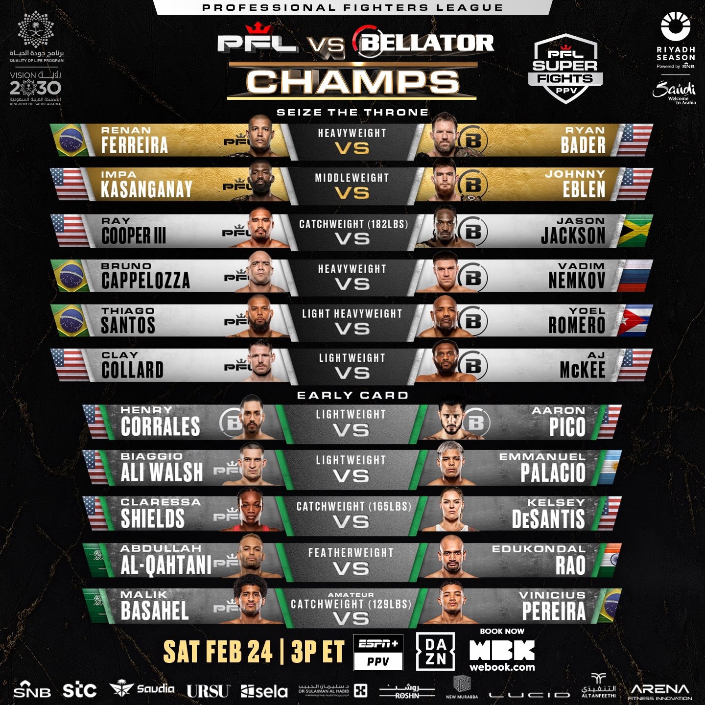 Полный кард и расписание боев PFL vs Bellator