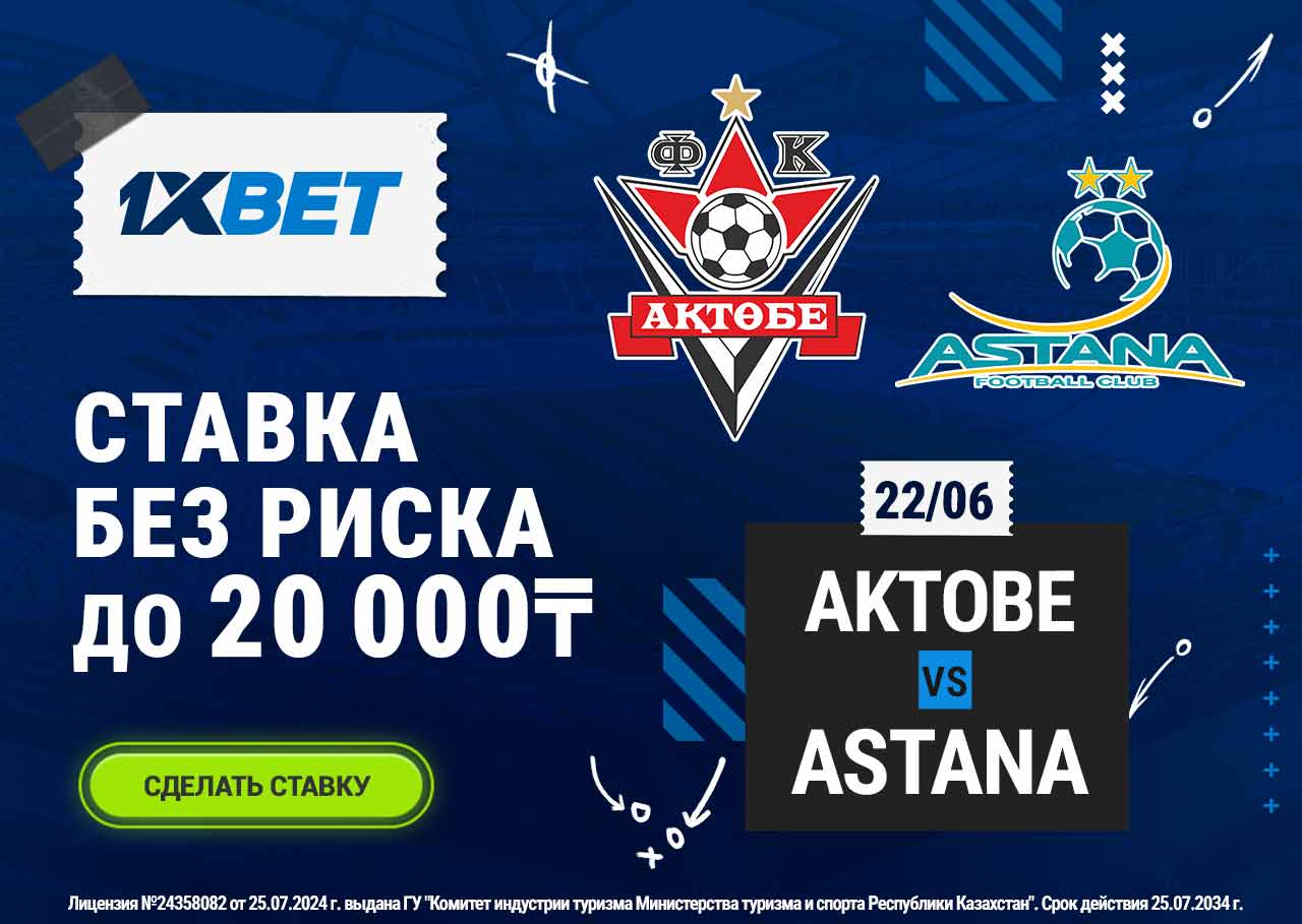 БК 1xBet предлагает ставку без риска на матч Актобе – Астана