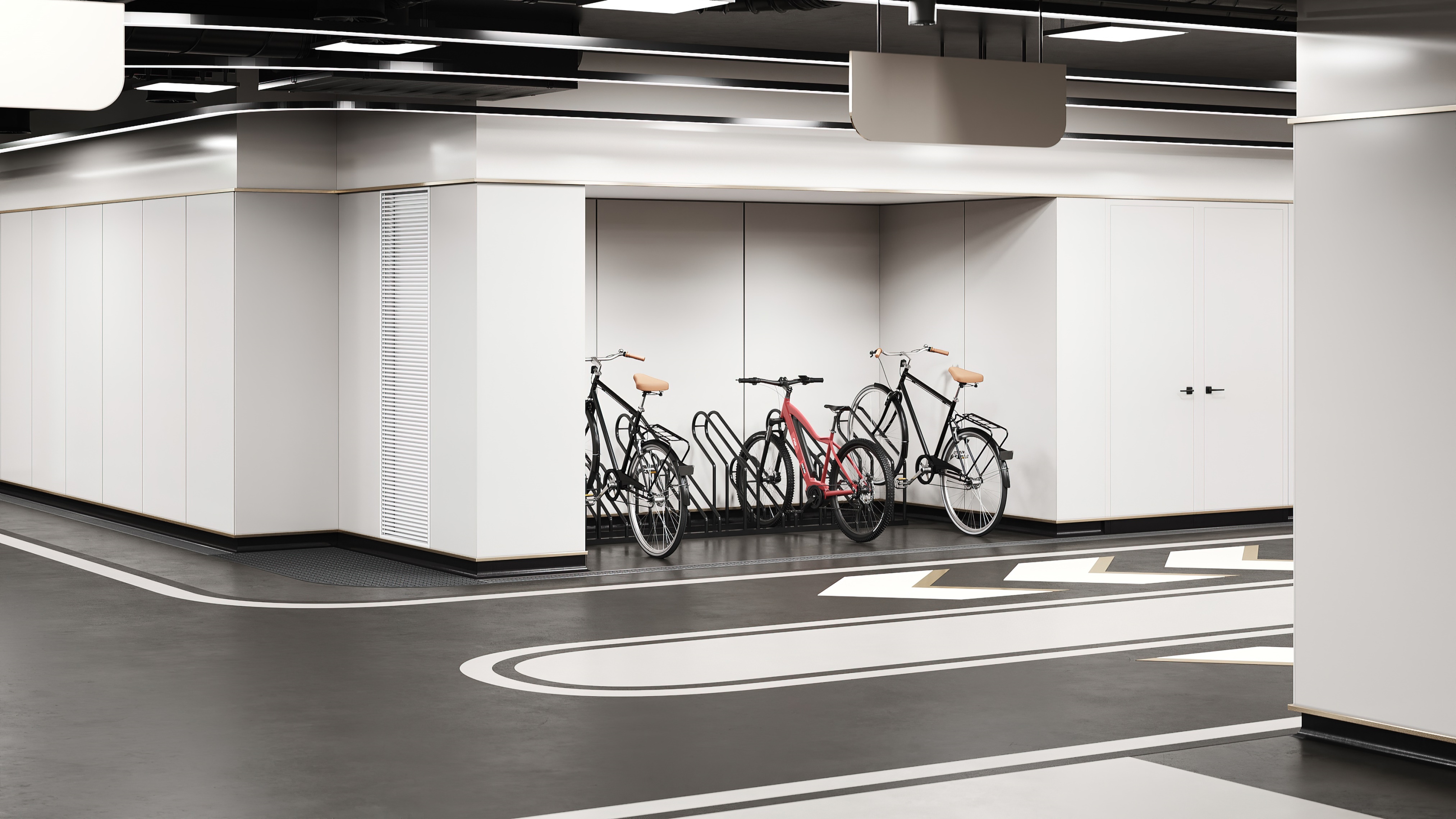 Зона хранения велосипедов на паркинге