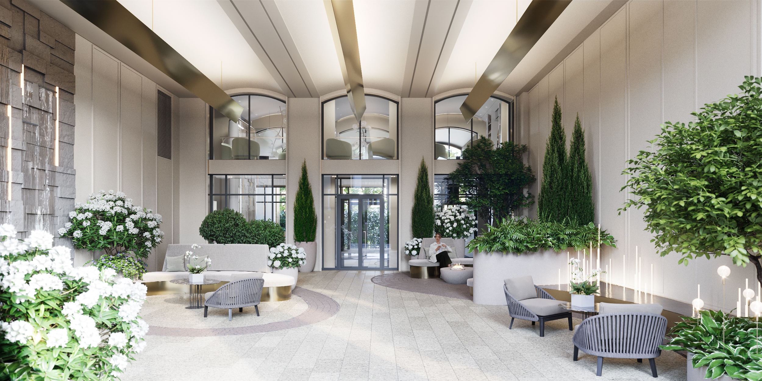 Водопад и камин в укромном дворе