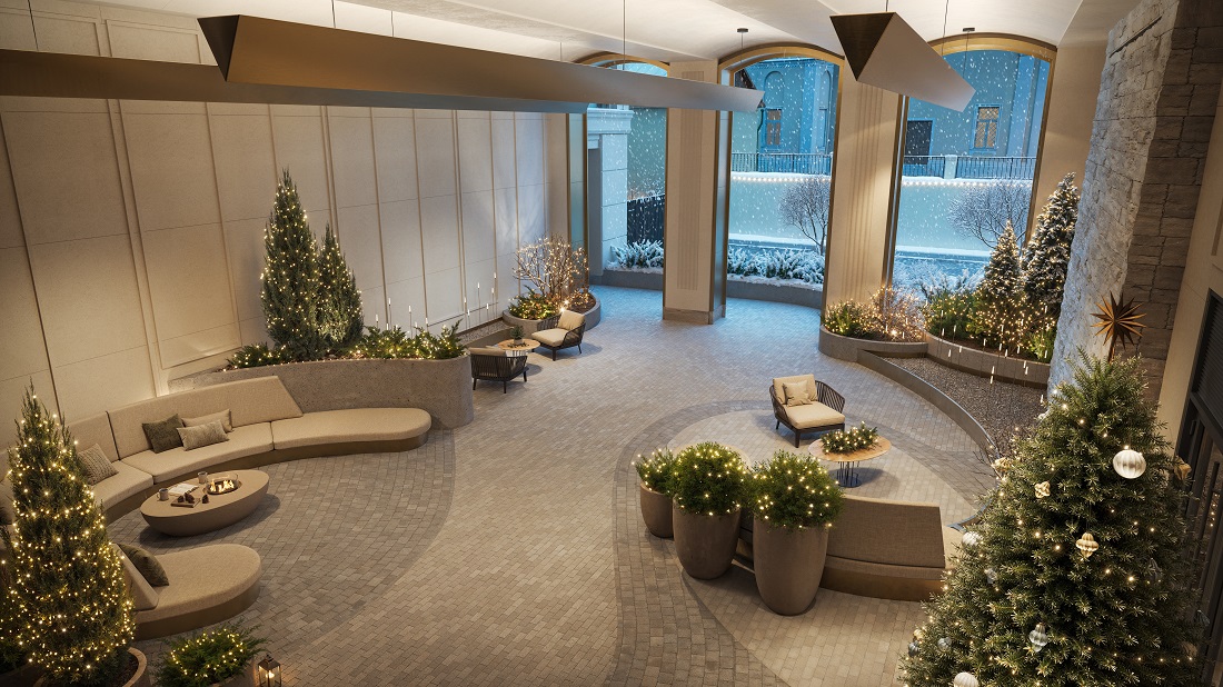 Камин, водопад во дворе