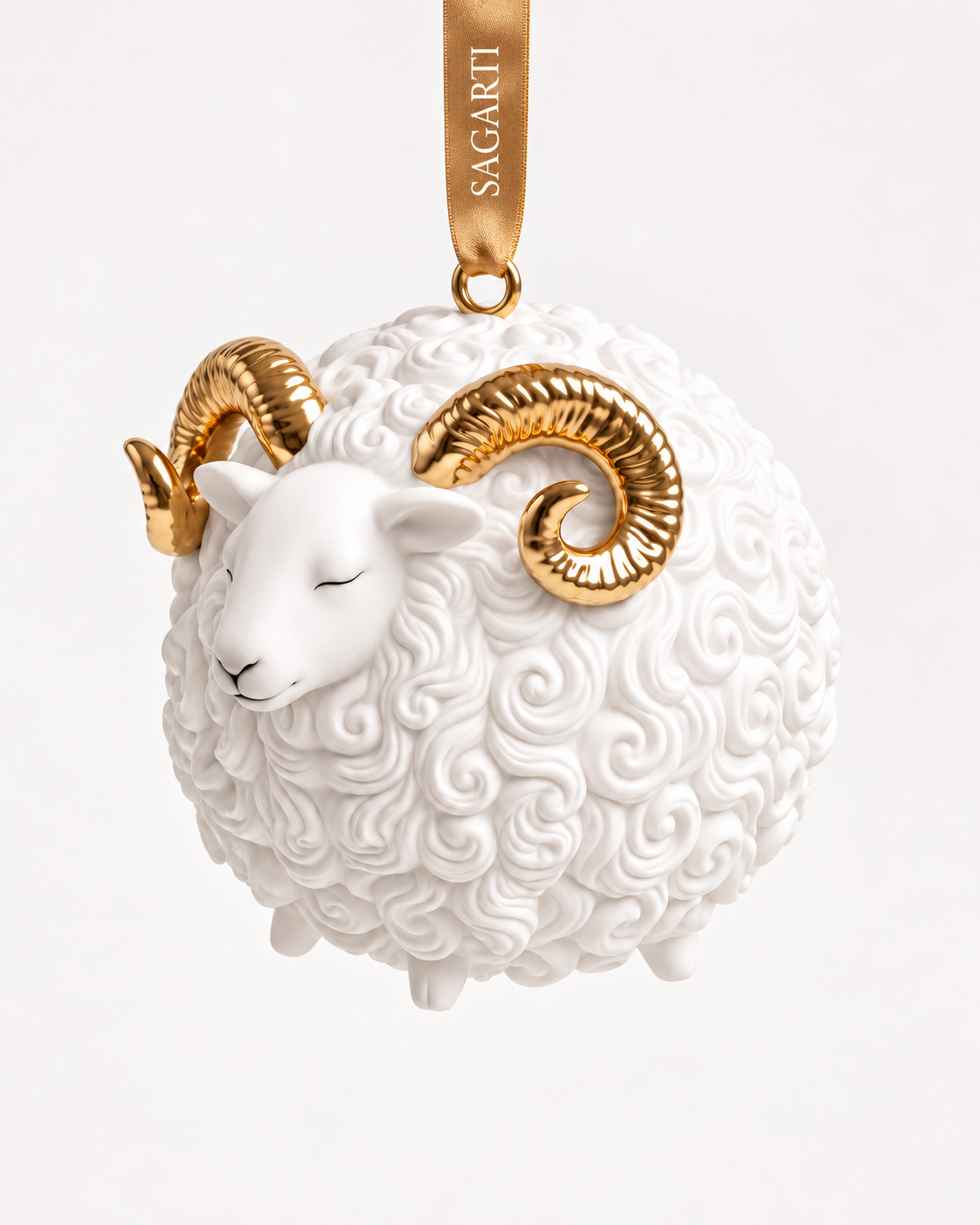 Ёлочный декор Sagarti Lamb Dreams Барашек круглый белый с золотыми деталями арт. LD.D.R.WtG