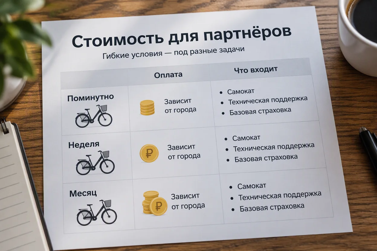 Стоимость аренды самоката для курьера — таблица тарифов за минуту и за неделю