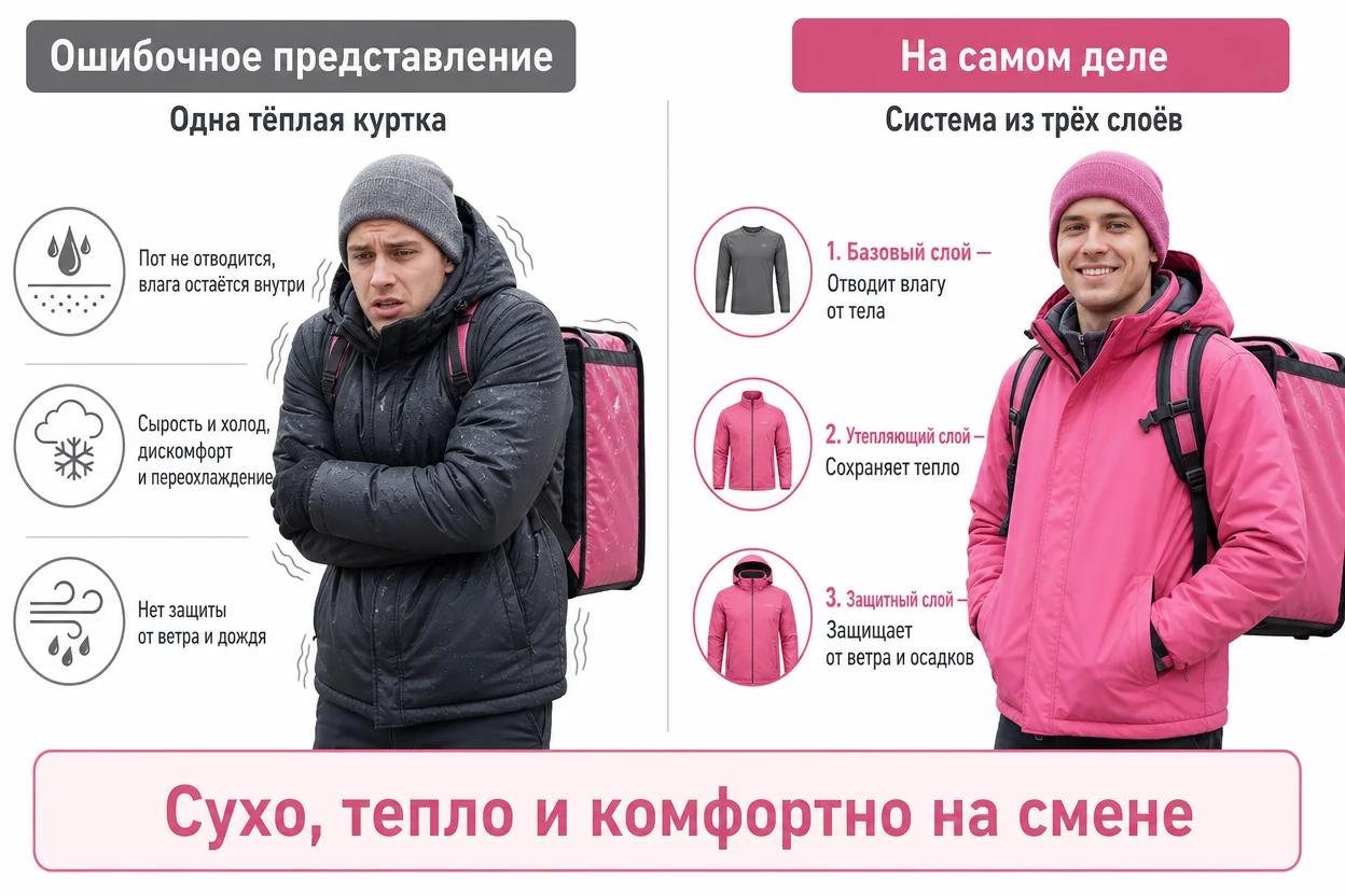 Экипировка курьера самокат осенью: заблуждение против реальности — сравнительная инфографика