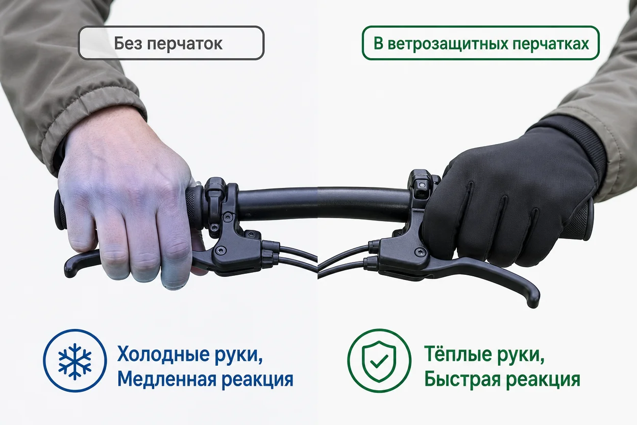 Экипировка курьера самокат осенью — холодные руки снижают контроль над велосипедом, инфографика