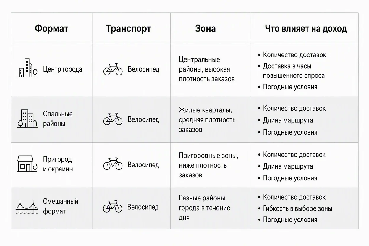 Где лучше работать курьером в итоге — таблица сравнения форматов доставки по четырём критериям