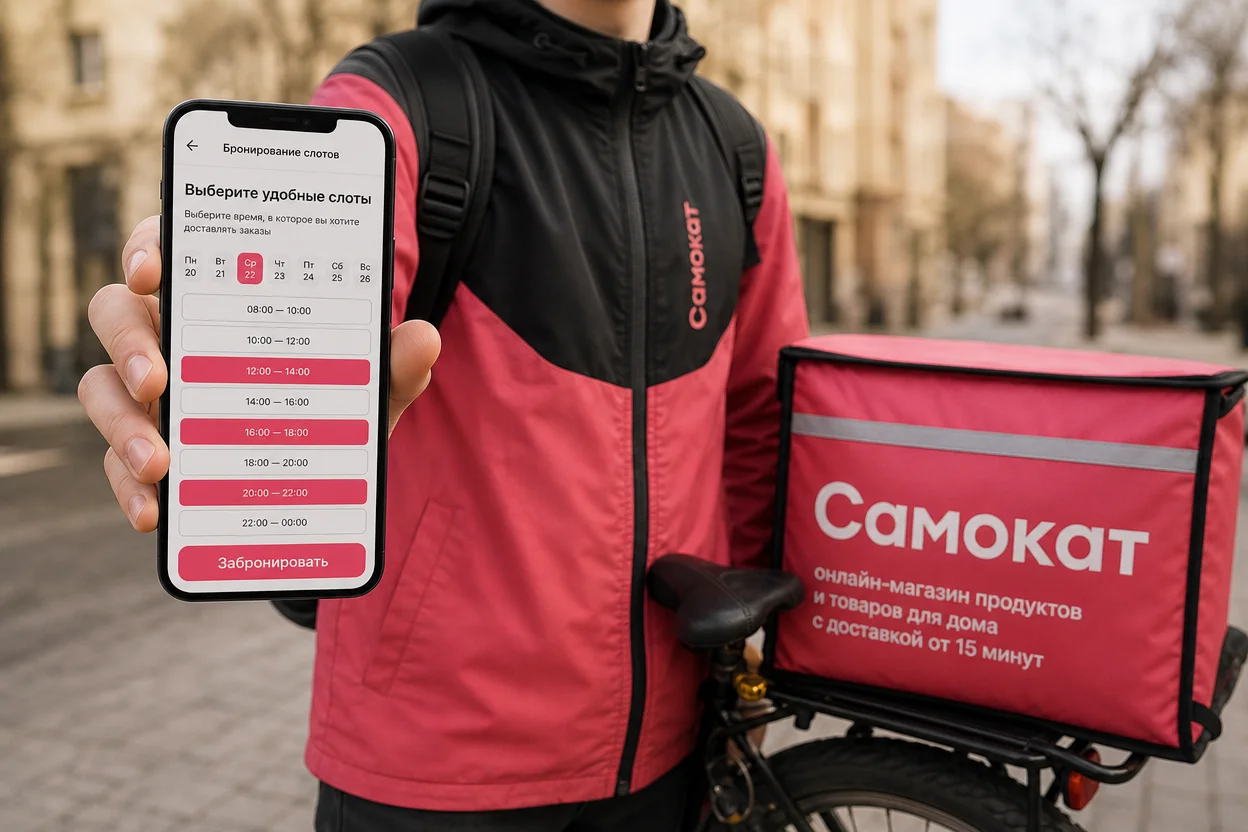 Как устроиться курьером в Самокат шаг 6: первый выход на слот доставки в приложении