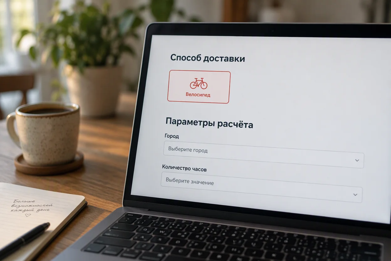Калькулятор дохода курьера Самокат шаг 3: выбор велосипеда как типа транспорта в форме