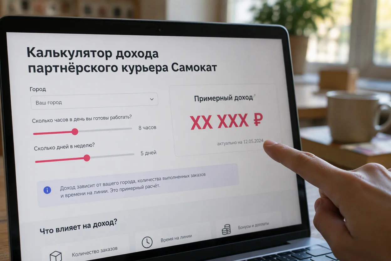 Калькулятор дохода курьера Самокат шаг 5: проверка даты актуализации ставок рядом с результатом