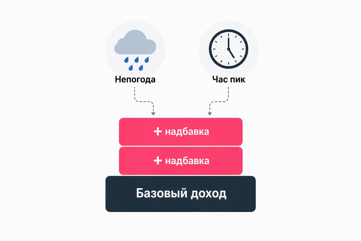 Бонусы к доходу курьера в час пик и непогоду — инфографика надбавок