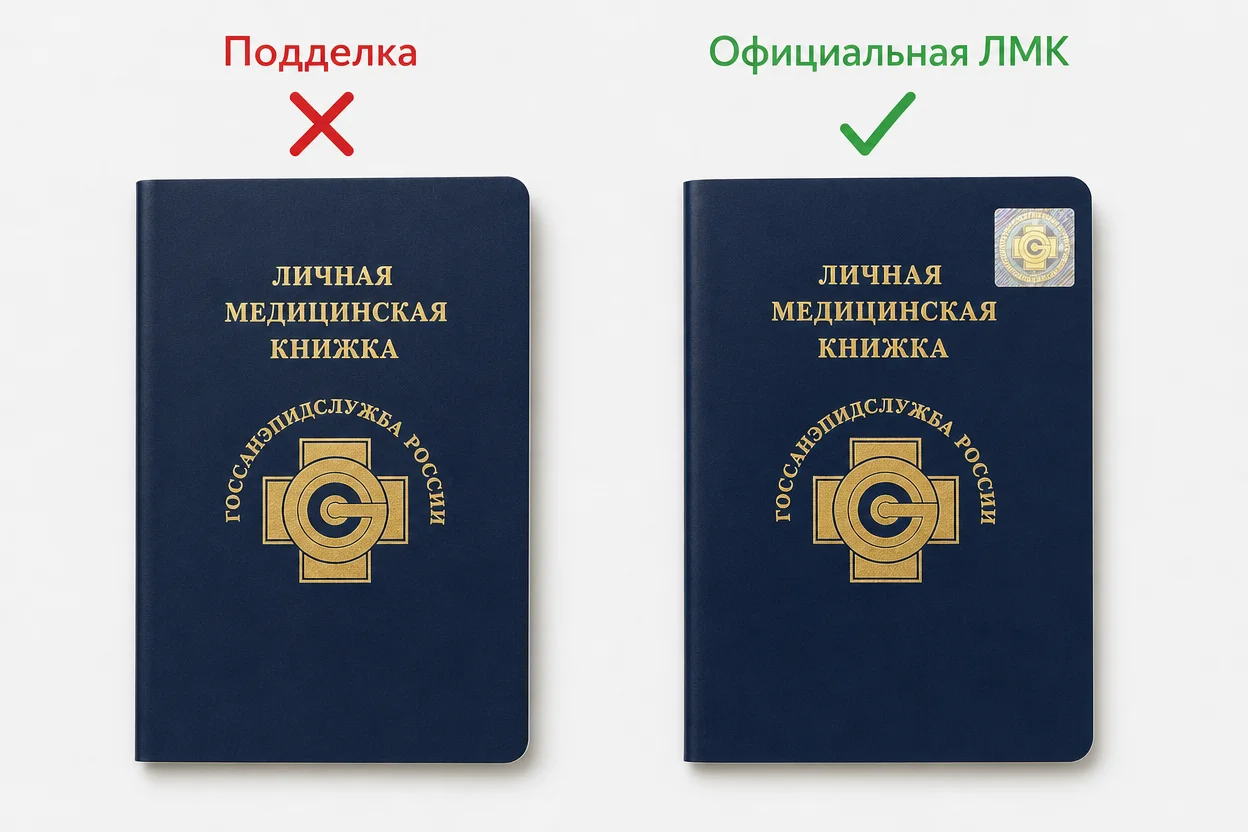 Ошибки при оформлении медкнижки курьера — поддельный бланк против официального ЛМК