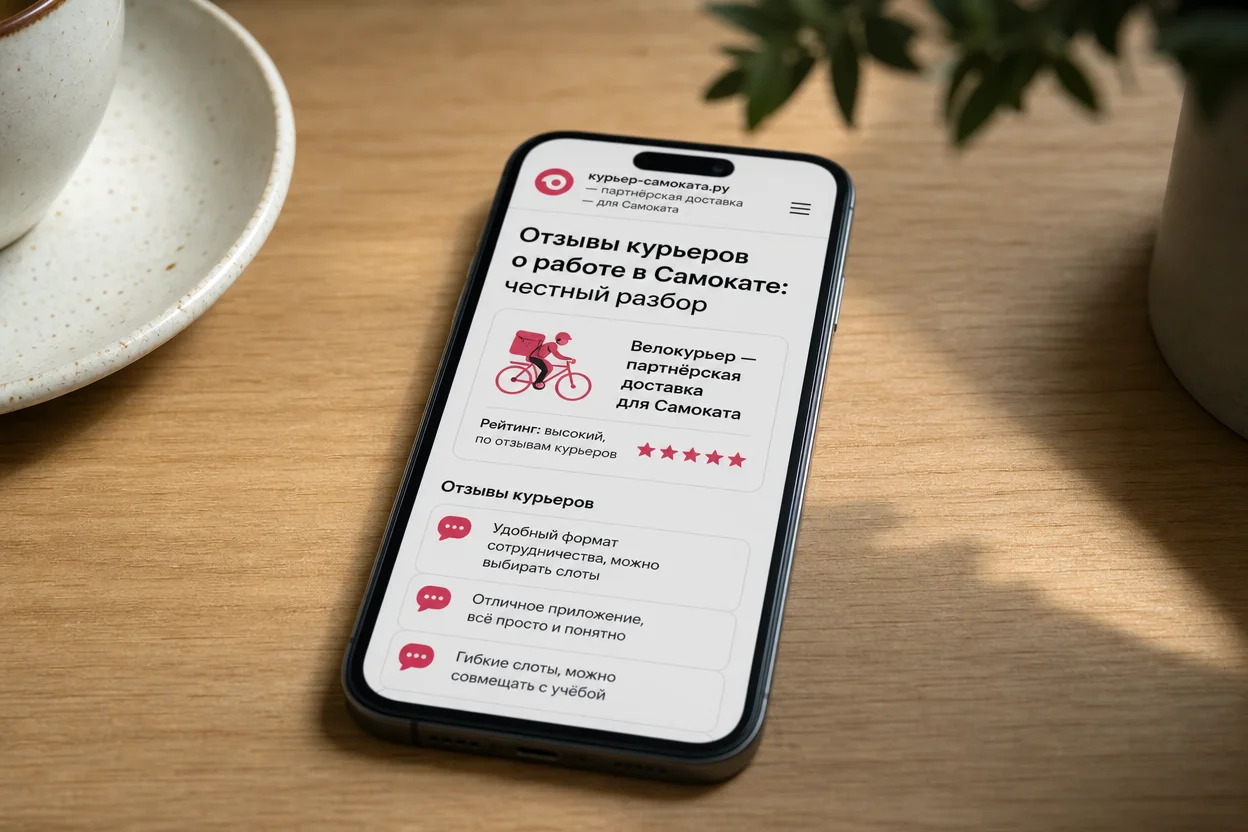 Отзывы курьеров о работе в Самокате — экран агрегатора с оценками и текстами