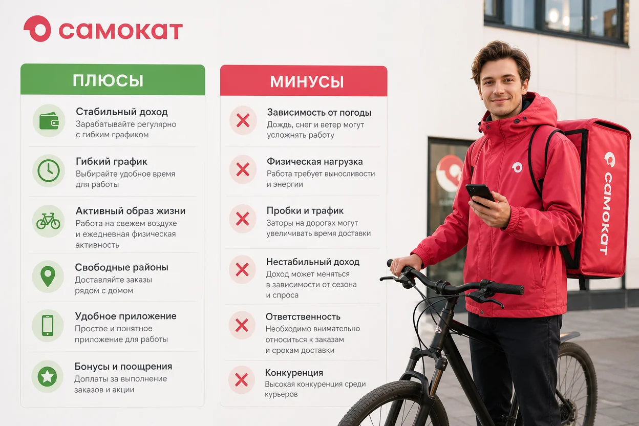 Отзывы курьеров о работе в Самокате — таблица плюсов и минусов условий